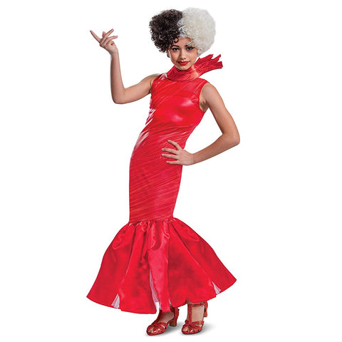 Cruella Dress Costume, Official Disney Estella Red Dress Outfit from Cruella Live Action Movie, Girls Size Junior (7-9)
