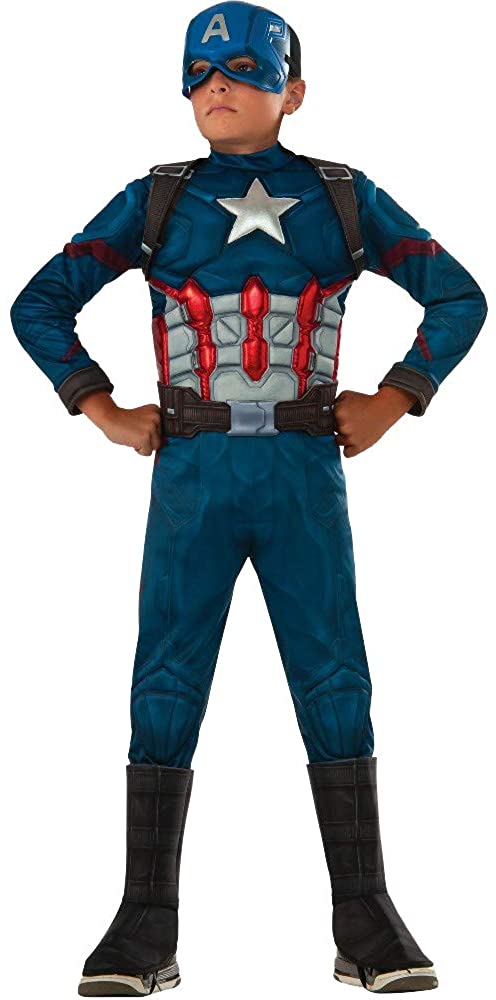 Rubie's Boys Child Marvel Deluxe Captain America Muscle Chest Costume (Multicolor, Large)