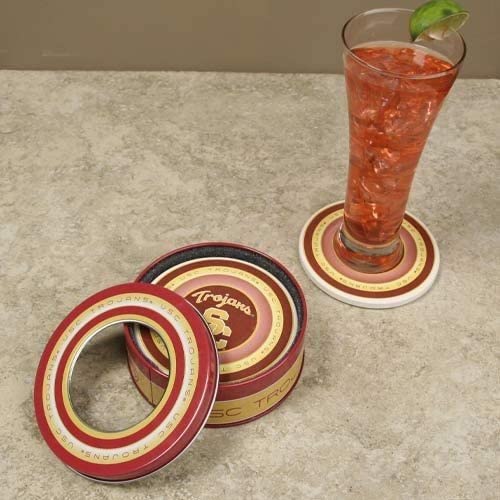 USC Trojans 4-Pack Coasters with Tin