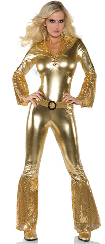 Underwraps Costumes Women's Gold Metallic Jumpsuit Costume - Disco Diva, Gold, Medium