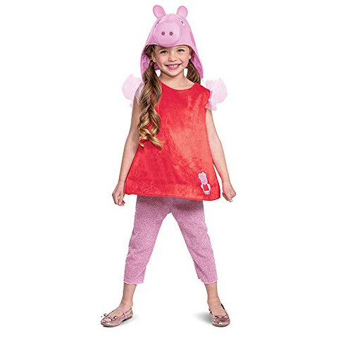 Peppa Pig Costume for Girls, Official Nick Jr Character Jumpsuit Dress and Hat, Classic Toddler Size Medium (3T-4T)