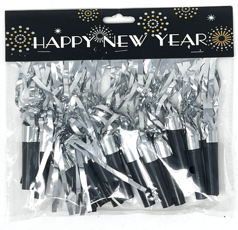 Silver Metallic Happy New Year Blowouts - 12 ct