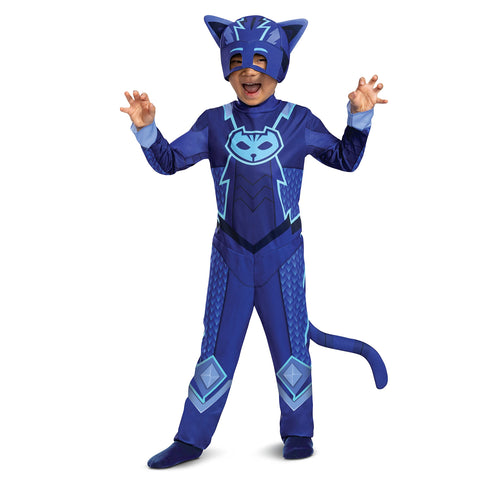 Catboy Costume for Kids, Official PJ Masks Megasuit Costume Jumpsuit and Mask, Toddler Size Large (4-6)