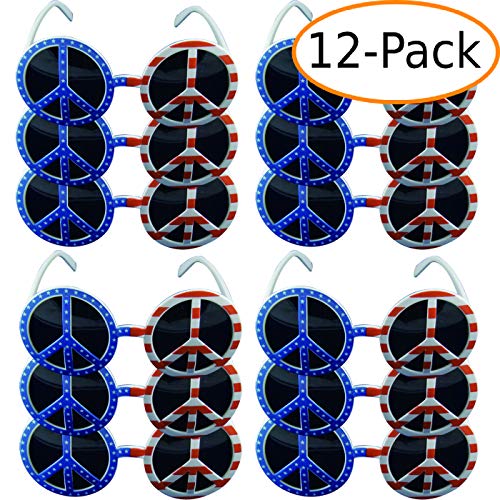 American Flag Peace Sign Round Sunglasses Novelty Adult Party Sunglasses 12 ct