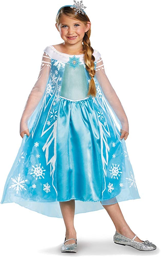 Disguise Disney Frozen Deluxe Elsa Costume with Headband Medium 7-8 Blue