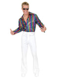 Charades Men's Swirl Disco Shirt, Rainbow Glitter, Large