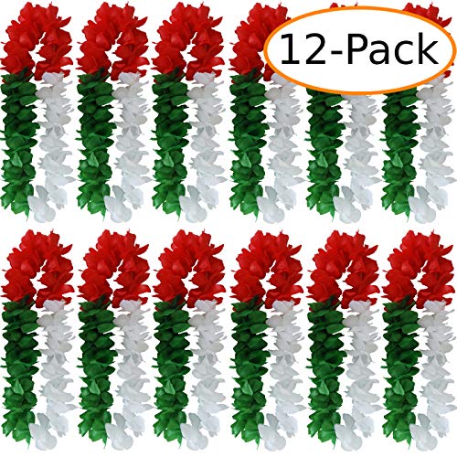 Fantasia Collections Tricolor Leis Green/White/Red Hawaiian Leis