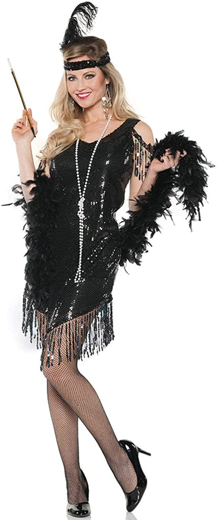Women's Sequin Flapper Costume - Swingin Black  Extra Large
