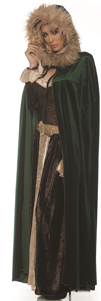 UNDERWRAPS Women's Panne Renaissance Cape with Faux Fur Trimmed Hood-Green, One Size