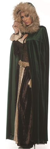 UNDERWRAPS Women's Panne Renaissance Cape with Faux Fur Trimmed Hood-Green, One Size