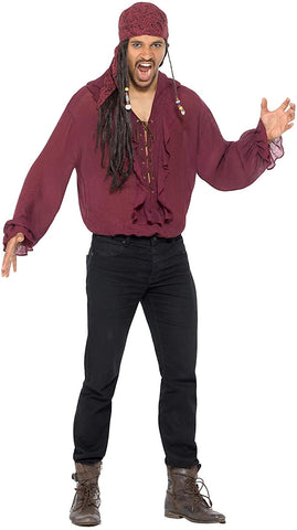 Mens Seafaring Pirate Dark Red Deckhand Buccaneer Shirt Costume