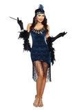 Dreamgirl Adult Womens Dress Flapper Costume, 20s Great Gatsby, Downtown Doll Halloween Costume, Blue - Small