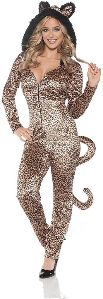 Underwraps Women's Hooded Leopard Jumpsuit with Tail Costume