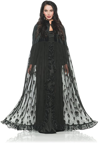 Women's Velvet and Skull Mesh Cape - 63" Black One Size