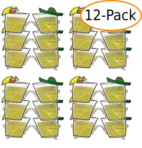 Fantasia Collections Tequila Shot Novelty Party Sunglasses 12 ct for Kids & Adults Luau Summer Party, Tropical Themed Party