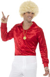 Mens 60s 70s Groovy Dude Red Disco Shirt Costume