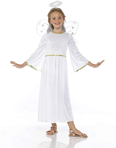 Angel Costume - Halloween Girl's Angelic Dress, Halo, Wings, White, Small