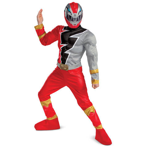 Red Ranger Costume for Kids, Official Deluxe Dino Fury Power Ranger Costume, Child Size Medium (7-8)
