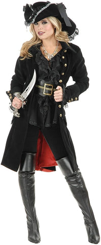 Adult Pirate Vixen Coat Black Costume 5-7, As Shown, Size 5.0