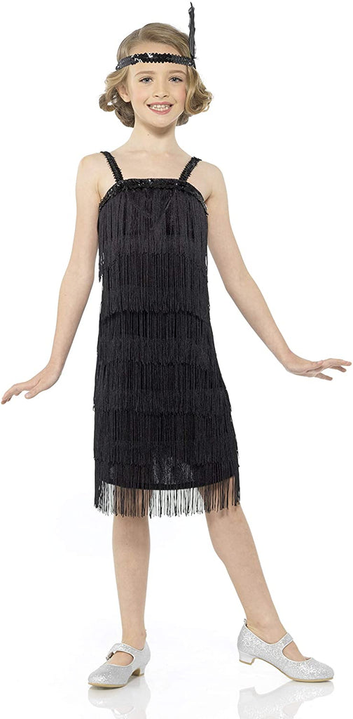 Karnival Costumes Flapper Costume Girls, 20s Dress with Headband, Kids 9-10 Years, Black, Extra Large