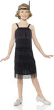 Karnival Costumes Flapper Costume Girls, 20s Dress with Headband, Kids 9-10 Years, Black, Extra Large