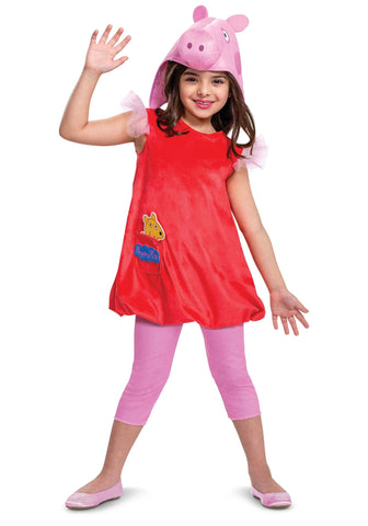 Disguise Peppa Pig Costume for Girls, Deluxe Official Nick Jr Character Jumpsuit Dress and Laplander Peppa Hat, Toddler Size Large (4-6x)