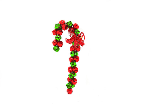 16" Metal Sleigh Bell Candy Cane Decoration