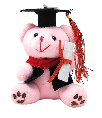 4.5" Clip on Graduation Pink Bear - Black Mortar