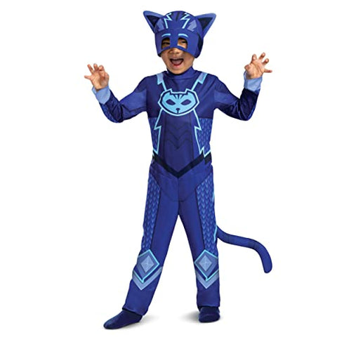Catboy Costume for Kids, Official PJ Masks Megasuit Costume Jumpsuit and Mask, Toddler Size Medium (3T-4T)