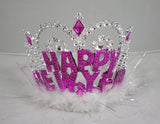 12 Happy New Year Marabou Tiaras - Assorted
