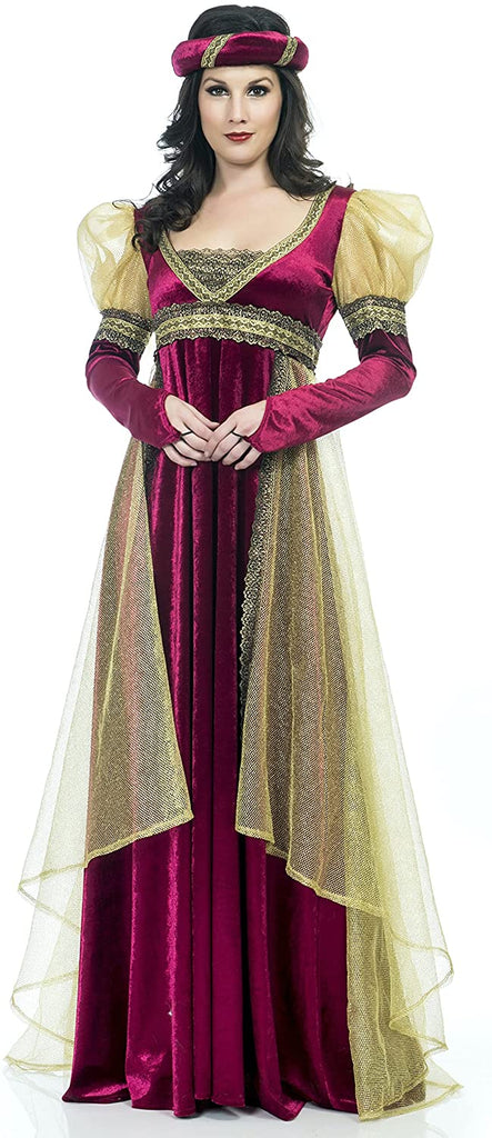 Charades Women's Renaissance Lady Costume Dress, Burgundy, Small