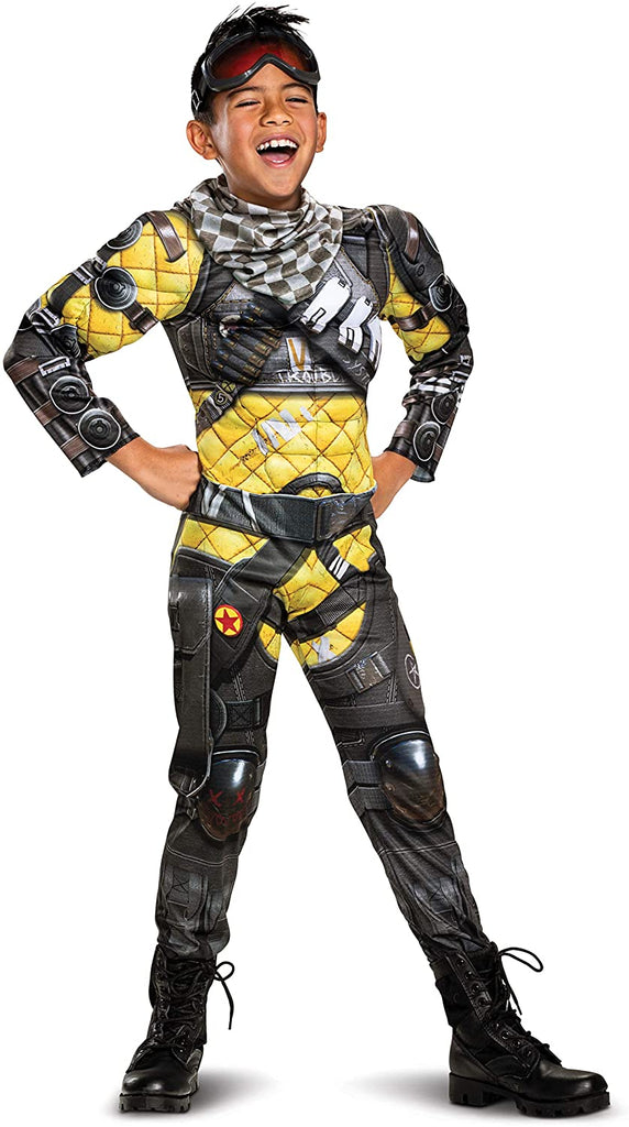 Apex Legends Mirage Costume, Video Game Inspired Muscle Padded Jumpsuit and Mask, Child Size Large (10-12)