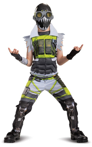 Disguise Apex Legends Octane Costume, Video Game Inspired Muscle Padded Jumpsuit and Mask, Child Size Large (10-12), Green & Beige