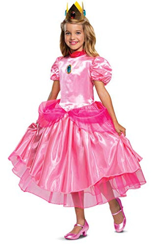 Disguise Princess Peach Costume Dress, Nintendo Super Mario Bros Deluxe Dress Up Outfit for Girls, Kids Size Large (10-12), Pink (10691G)