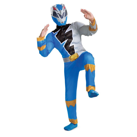 Blue Power Ranger Costume for Kids, Official Power Rangers Dino Fury Outfit with Mask, Child Size Small (4-6)