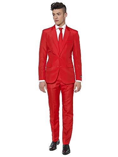Suitmeister Solid Colored Suits in Red - Includes Jacket, Pants & Tie - L