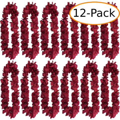 1 Dozen Lush 48" Hawaiian Leis - Dark Red