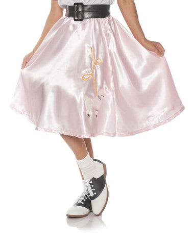 UNDERWRAPS Satin Poodle Skirt - Pink A 1950's Inspired Style Satin Elastic Waist Skirt with Embroidered Poodle Patch