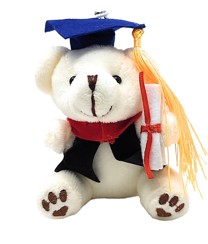 4.5" Clip on Graduation White Bear - Blue Mortar