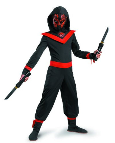 Disguise Costumes Glow Away Neon Ninja Costume, Black/Red, Large/10-12