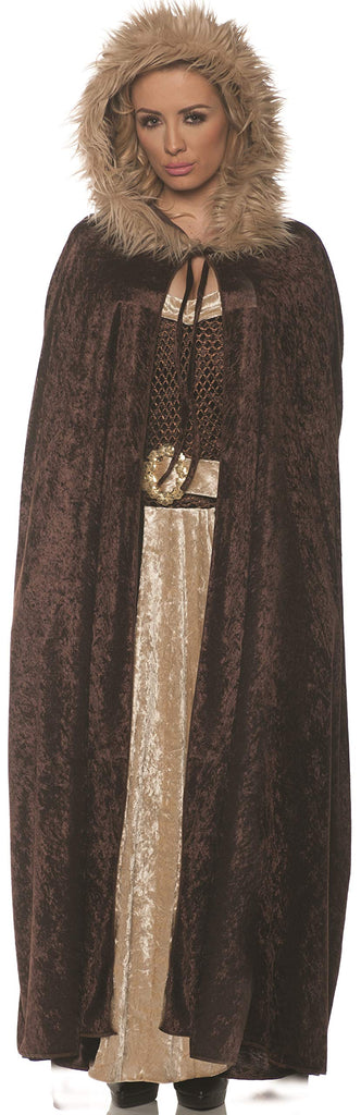 Underwraps Women's Panne Renaissance Cape with Faux Fur Trimmed Hood-Brown, One Size