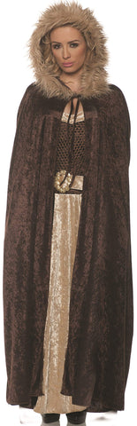Underwraps Women's Panne Renaissance Cape with Faux Fur Trimmed Hood-Brown, One Size