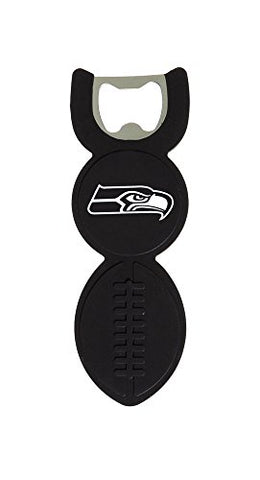 Team Sports America NFL Seattle Seahawks Logo Black Silicone Football Bottle Opener, Small, Multicolored