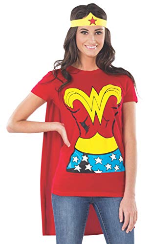 Rubie's womens Dc Comics Wonder Woman T-shirt With Cape and Headband Costume Top, Red, Large US