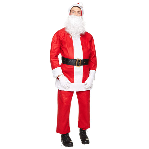 Classic Santa Claus Costume - Mens 5-Piece Christmas Holiday Complete Set, M Red
