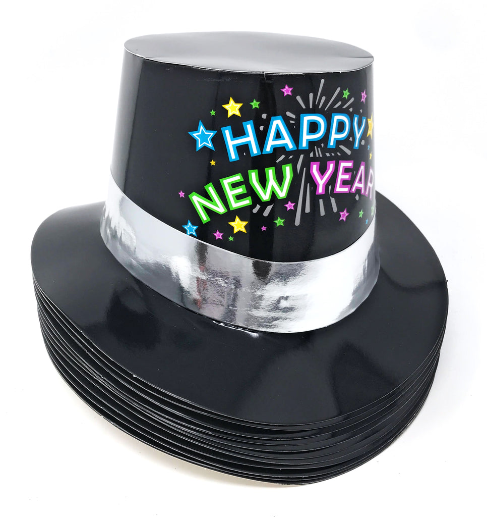Happy New Year Paper Hats With Multi-Color Lettering