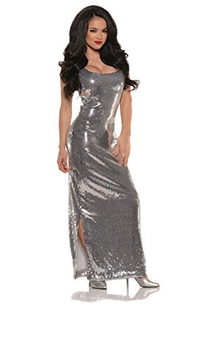 Women's Sexy Sequin Costume Long Dress - Medium / Silver