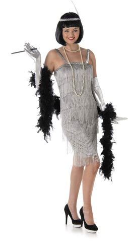 Karnival Costumes Roaring 20s 1920 Silver Flapper Dress Women's Costume Small 6-8