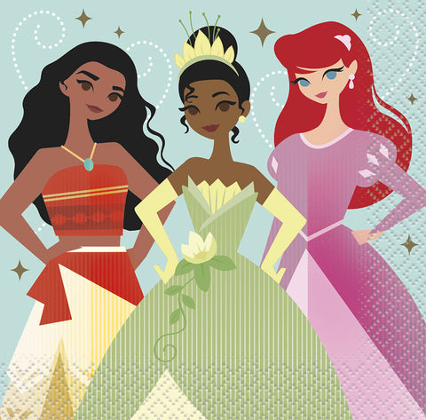 Disney Princess 16 Ct Beverage Napkins Tiana Aurora Moana