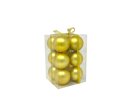 12 Pack Christmas Round Ornaments - Gold Matte